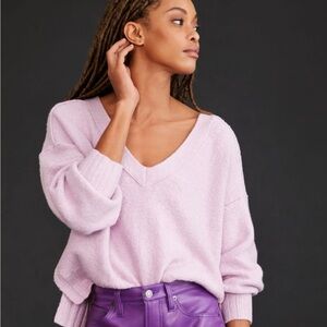 Pilcro Anthropologie Lilac V-Neck Ribbed Sweater XS Soft Cotton Blend Knit